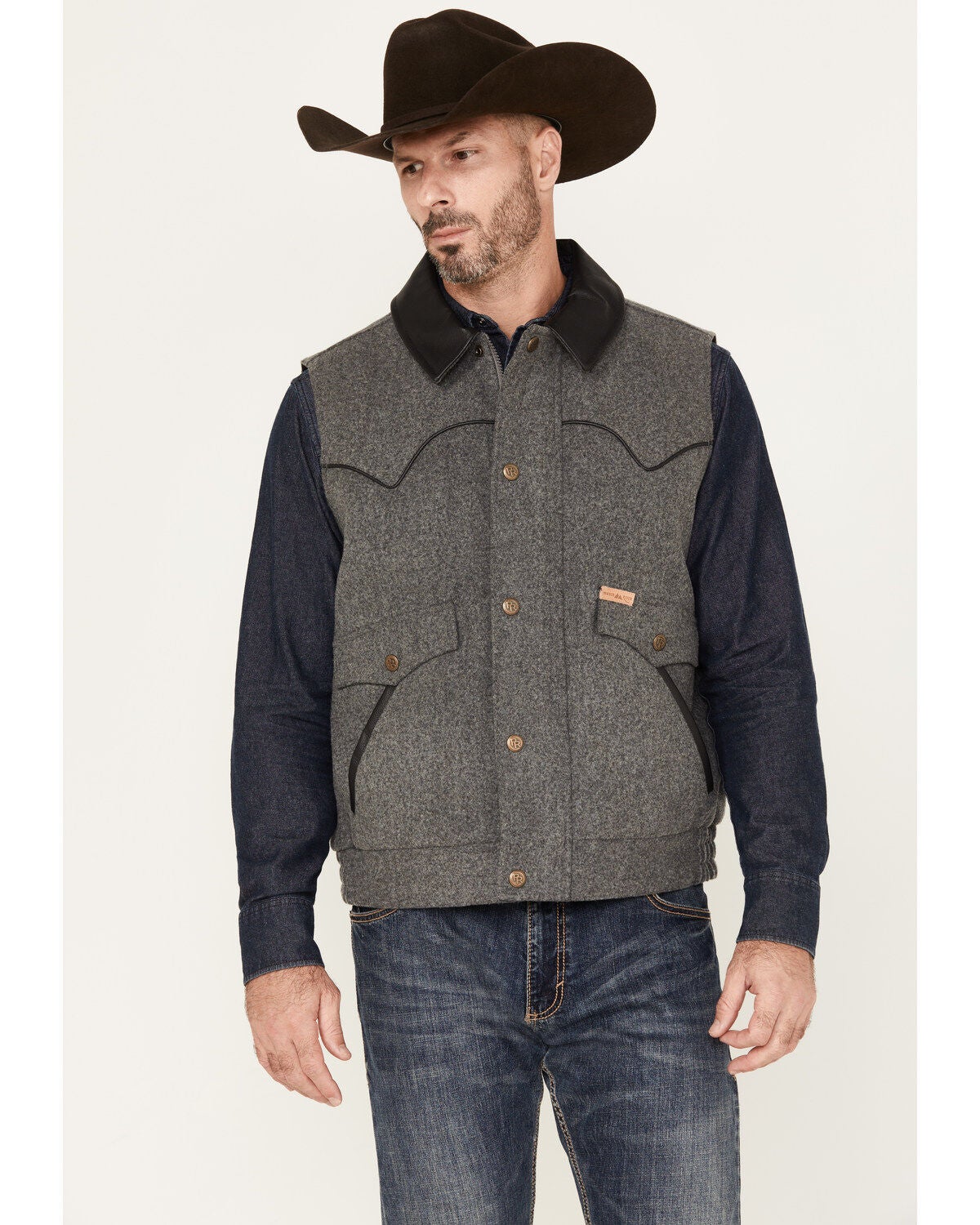 Powder River Outfitters Men's Heathered Wool Vest, Charcoal, hi-res