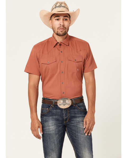 Ariat Men's Fitted VentTek Solid Rust Short Sleeve Button-Down Western Shirt , Rust Copper, hi-res