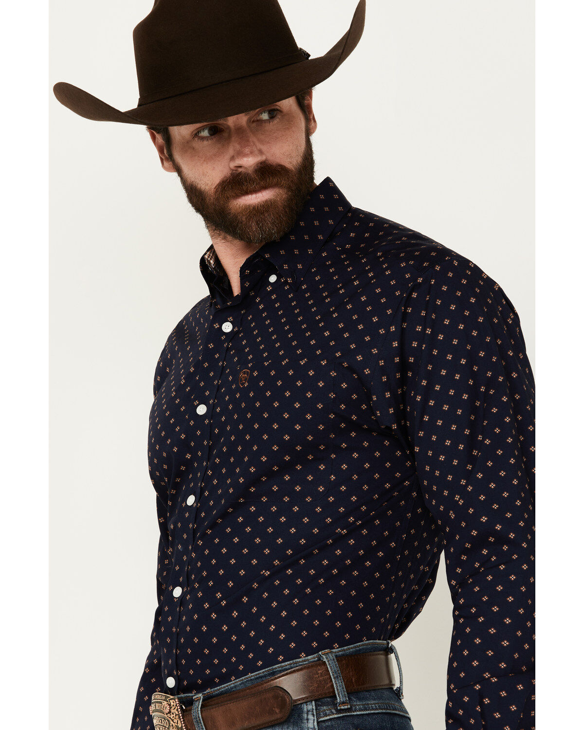 Image #2 - Ariat Men's Kaiser Diamond Print Long Sleeve Button-Down Western Shirt, Dark Blue, hi-res