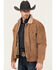 Image #2 - Cripple Creek Men's Sherpa Lined Suede Trucker Jacket, Tan, hi-res