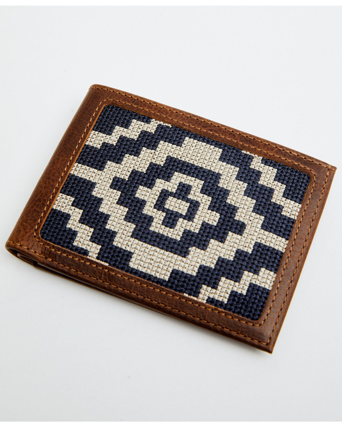 Cody James Men's Southwestern Woven Leather Bi-Fold Wallet, Navy, hi-res