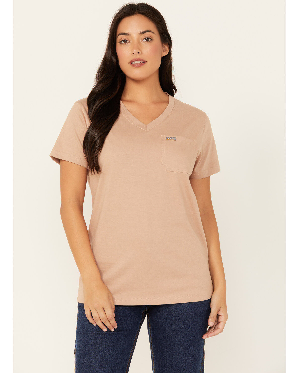 Image #2 - Ariat Women's Rebar Cotton Strong Short Sleeve Work Tee, Taupe, hi-res