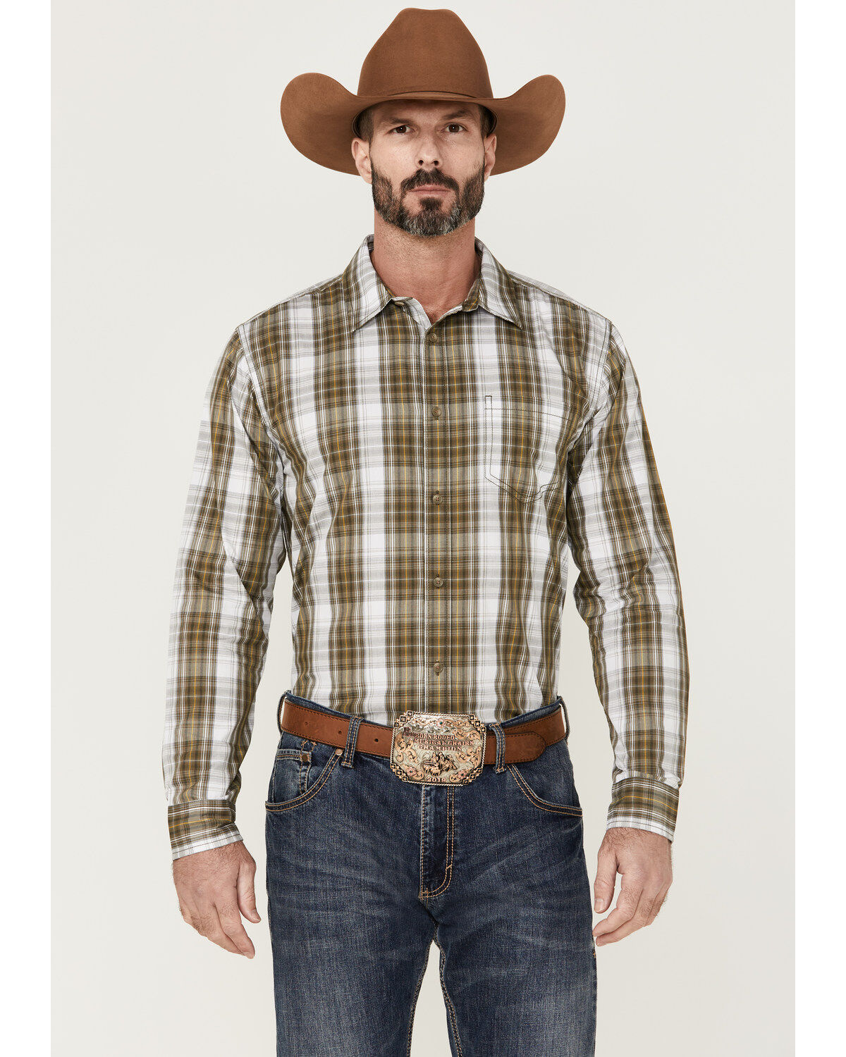 Image #1 - Gibson Men's Station Plaid Long Sleeve Button-Down Western Shirt, Navy, hi-res