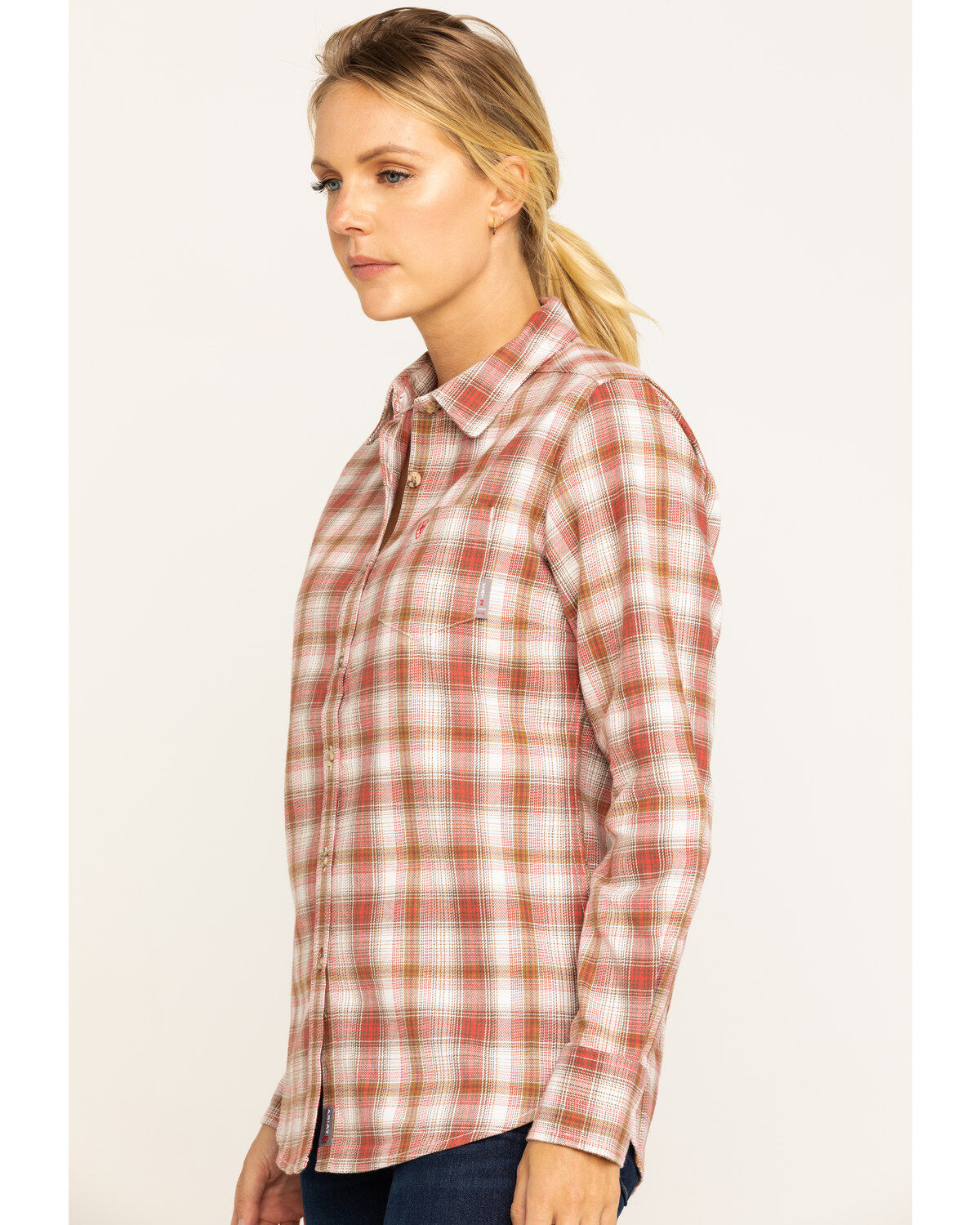 Image #3 - Ariat Women's Boot Barn Exclusive FR Victoria Plaid Print Long Sleeve Work Shirt, , hi-res