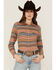 Image #1 - Shyanne Women's Serape Striped Print Long Sleeve Snap Flannel Shirt, Navy, hi-res