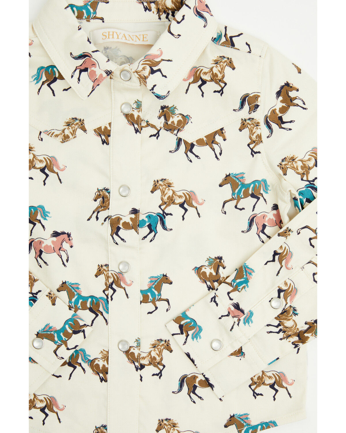 Image #2 - Shyanne Toddler Girls' Horse Print Long Sleeve Pearl Snap Stretch Western Shirt, Cream, hi-res