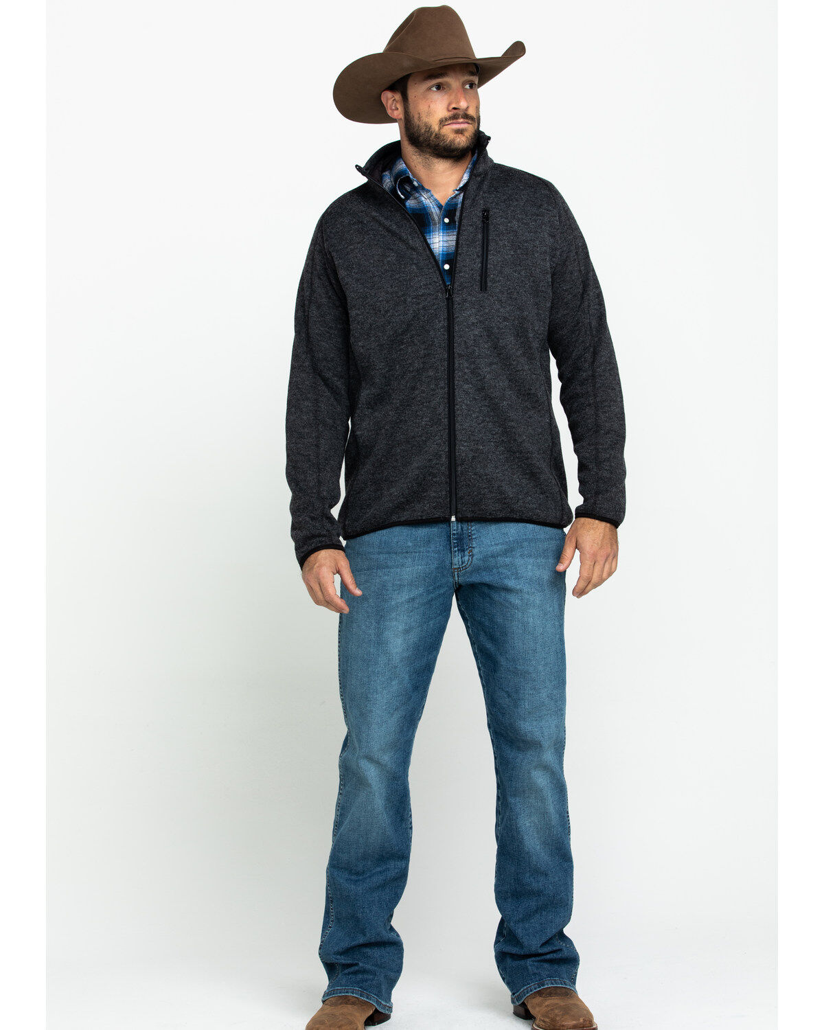Image #6 - Stetson Men's Charcoal Fuzzy Bonded Sweater, Grey, hi-res