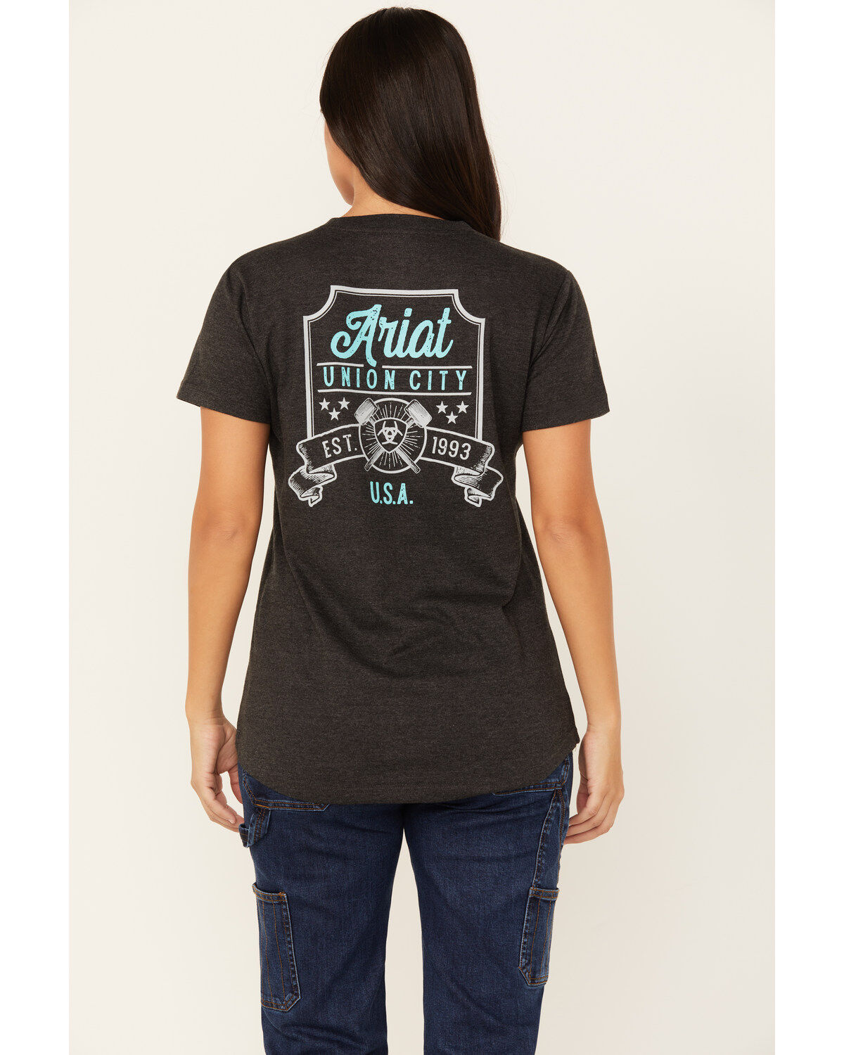Image #1 - Ariat Women's Rebar Cotton Strong Short Sleeve Work Tee, Charcoal, hi-res