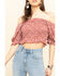 Loveriche Women's Floral Print Smocked Crop Top, Rust Copper, hi-res