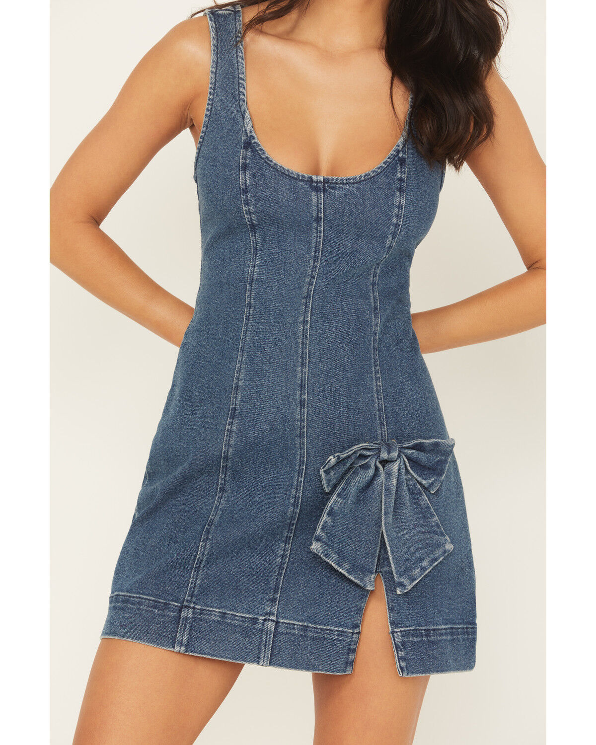 Image #3 - Show Me Your Mumu Women's Bridgeport Sleeveless Bow Denim Mini Dress, Dark Wash, hi-res