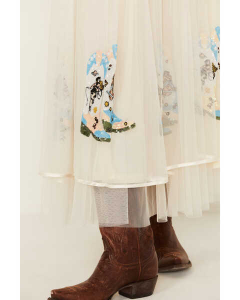 Image #2 - Blue B Women's Tulle Boot Embroidered Maxi Skirt , Cream, hi-res