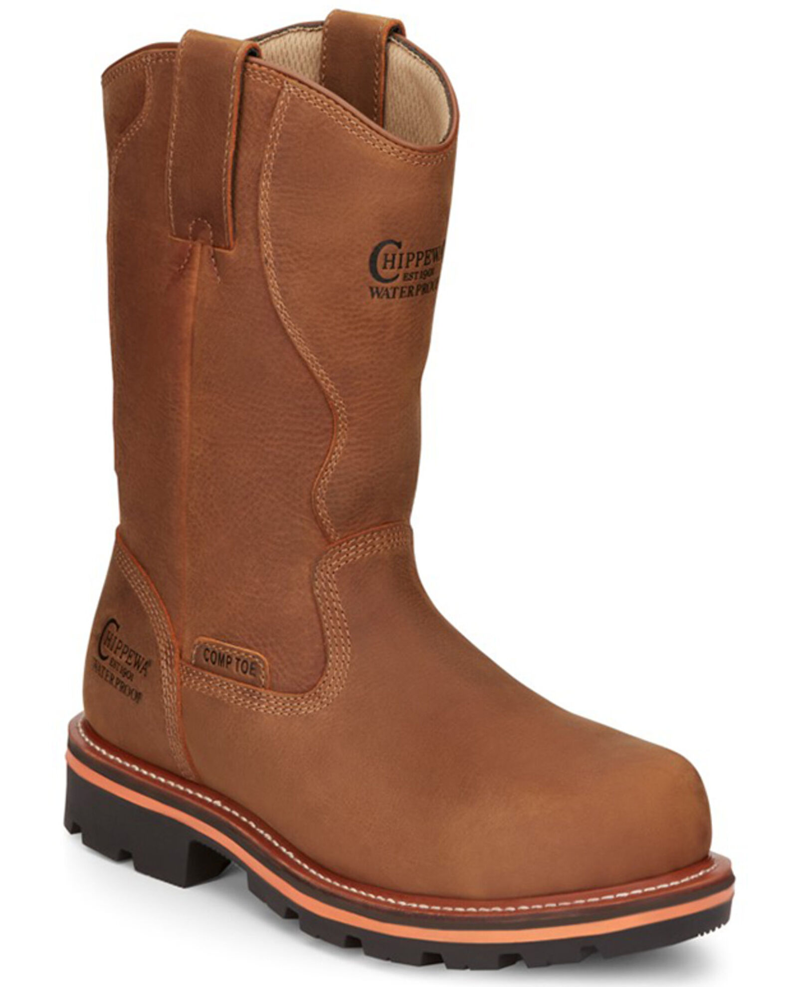 Composite toe clearance pull on boots