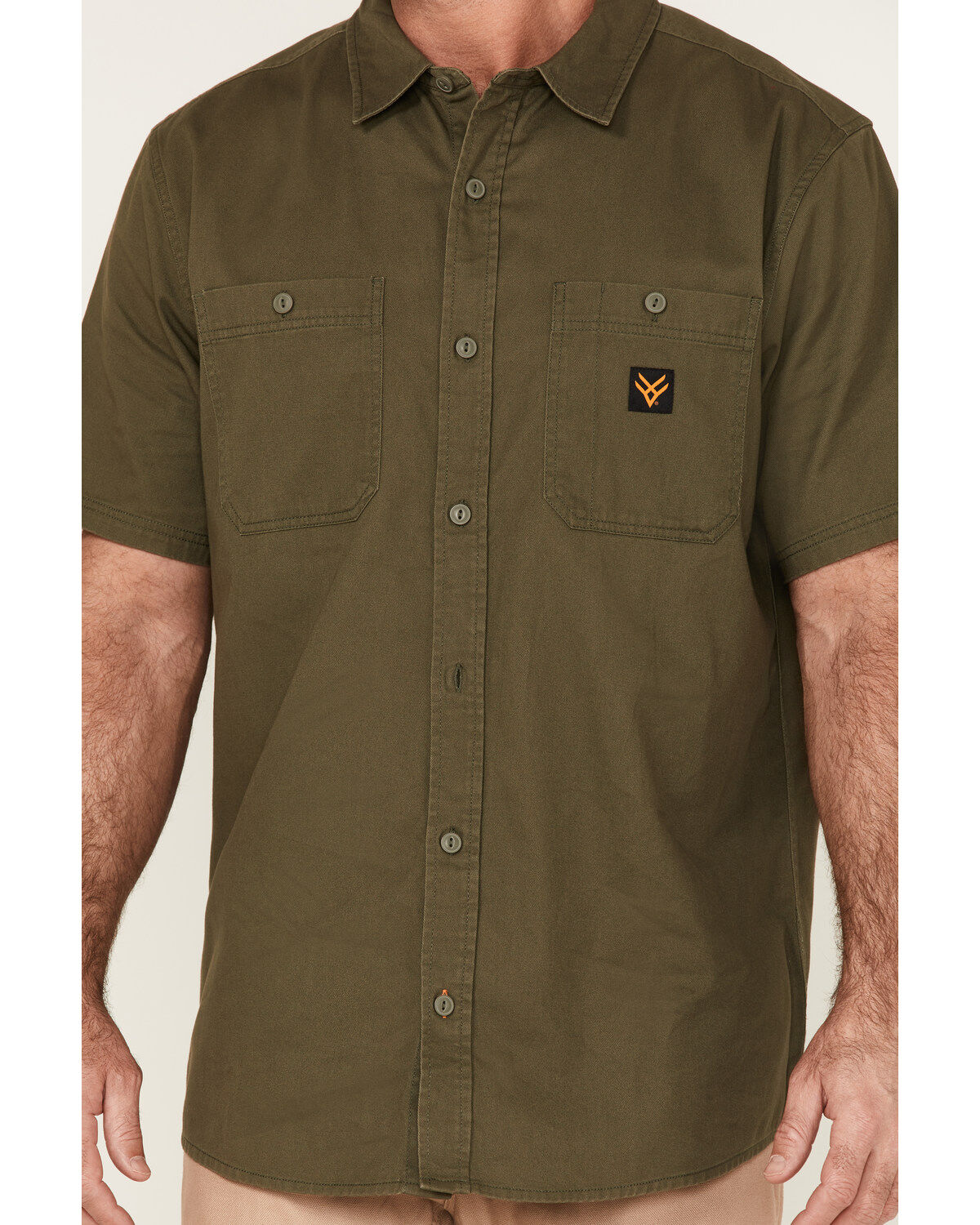 Image #3 - Hawx Men's Solid Twill Short Sleeve Button-Down Work Shirt, Olive, hi-res