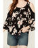 Image #3 - Wild Moss Women's Floral Print Cold Shoulder Top, Black, hi-res