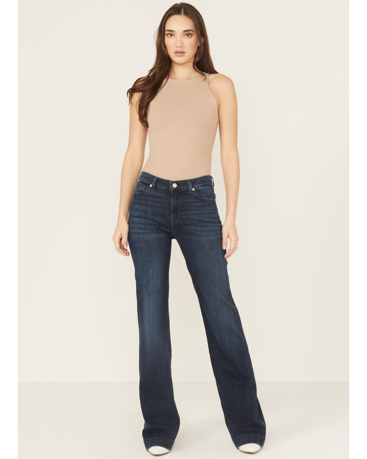 Product Name:  7 For All Mankind Women's Dark Wash Baltimora High Rise Studded Trouser Stretch Denim Jeans