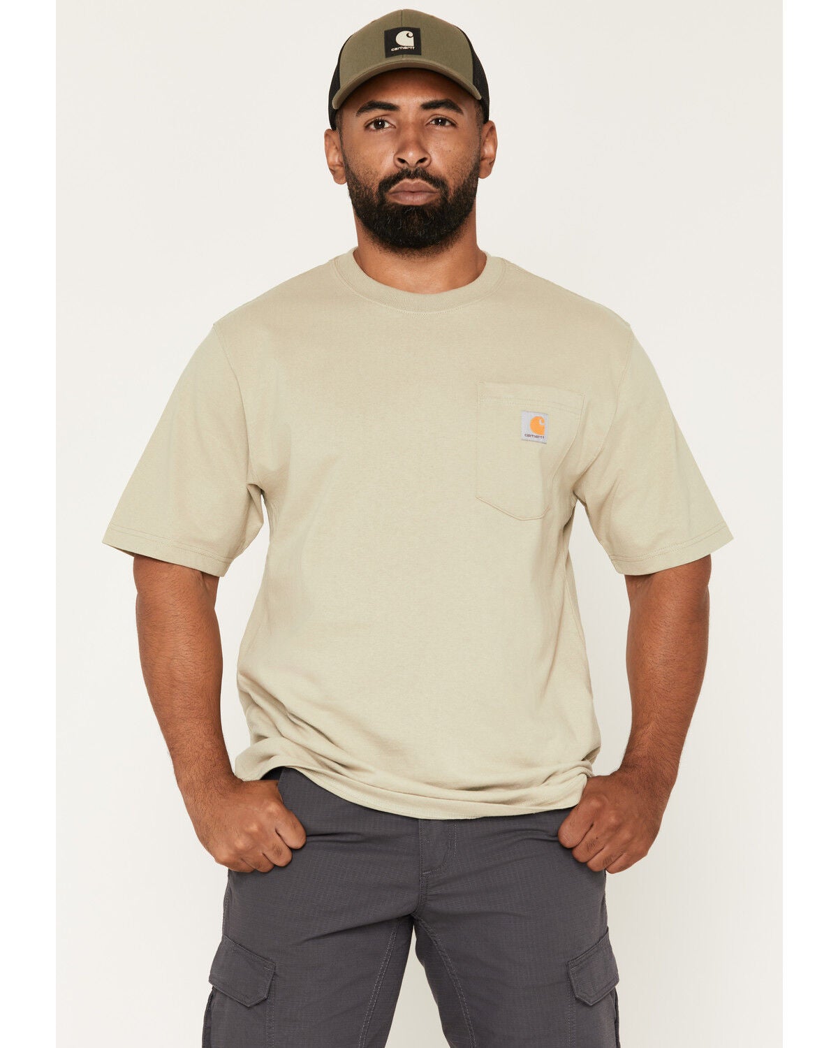 Image #1 - Carhartt Men's Iconic Short Sleeve Pocket Work Shirt, Olive, hi-res