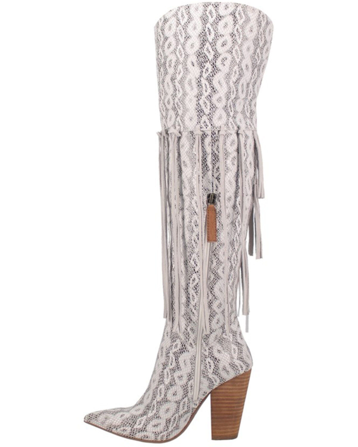 Image #3 - Dingo Women's Kitty Kat Snake Print Fringe Tall Western Boot - Round Toe, White, hi-res