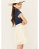 Image #2 - Sugar California Girls' Belted Denim Lace Mini Dress, Cream, hi-res