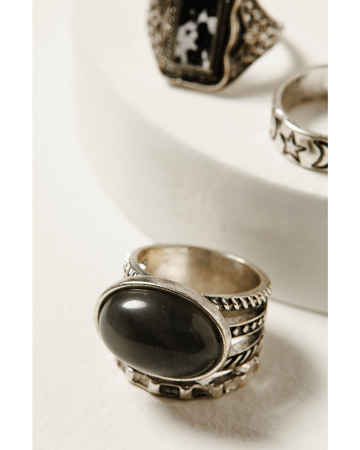 Image #2 - Shyanne Women's Cow Print and Labradorite Ring Set - 3 Piece, Silver, hi-res