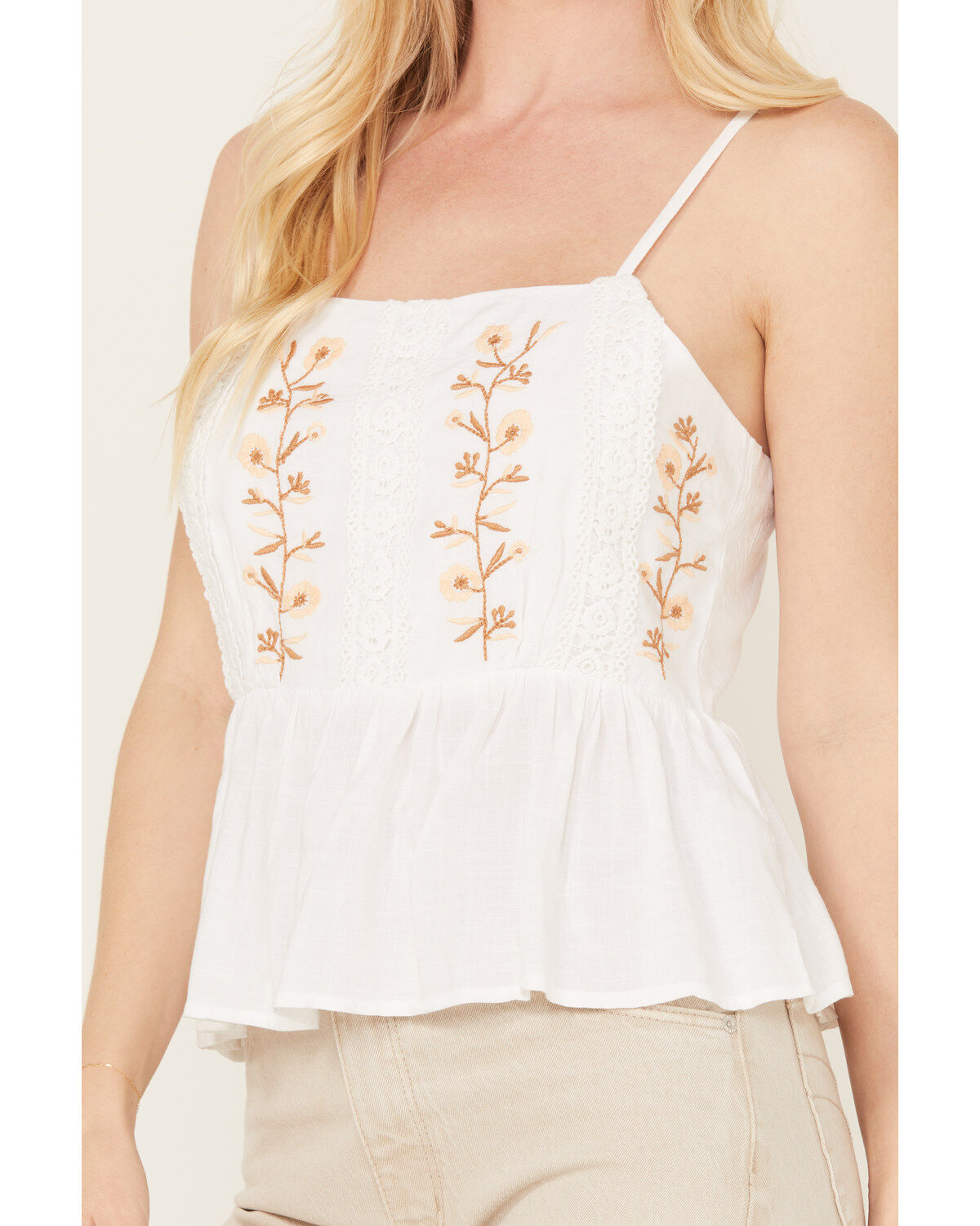 Image #3 - Patrons of Peace Women's Anna Floral Embroidered Cami Top, White, hi-res