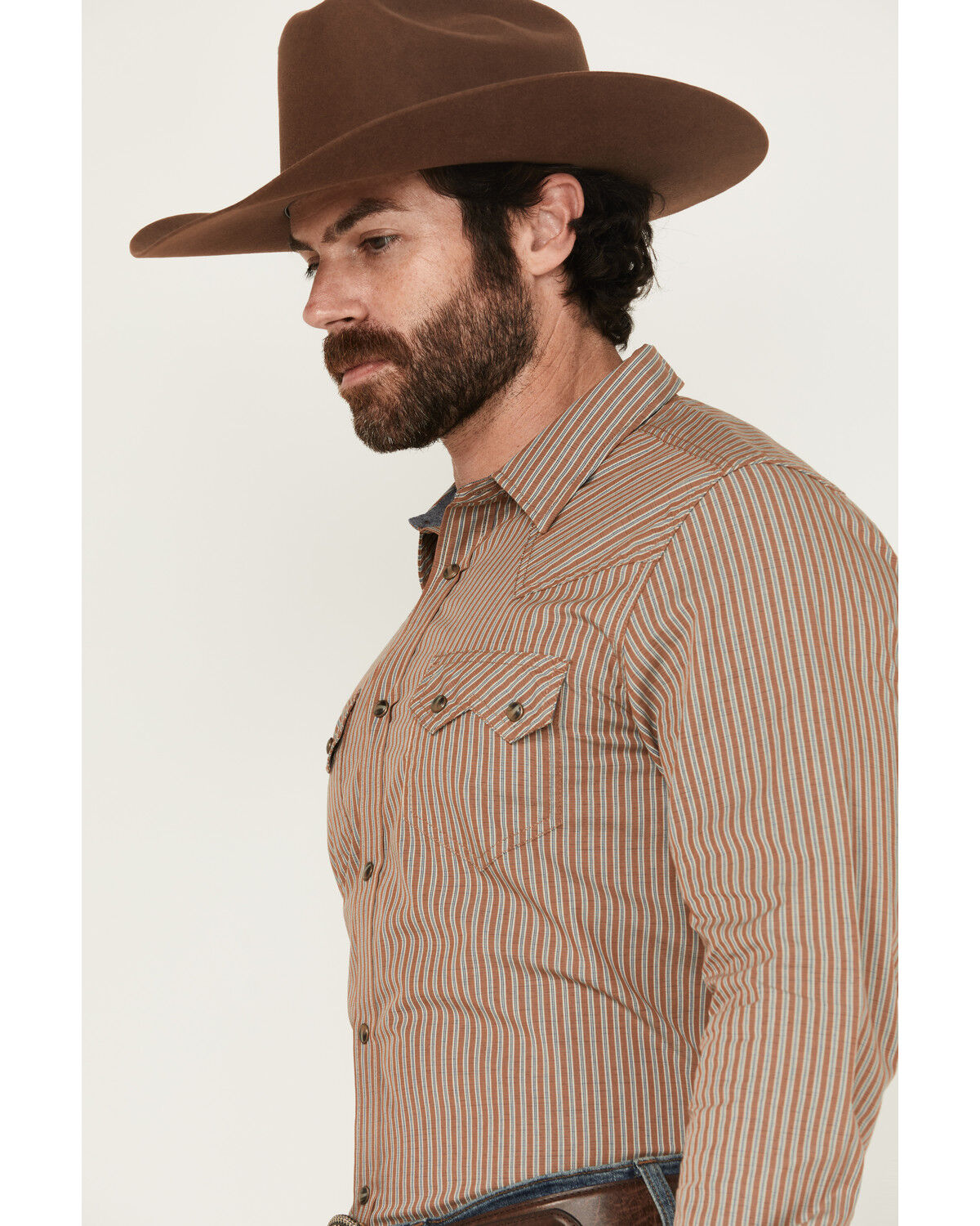 Image #2 - Cody James Men's Tanner Vertical Striped Print Long Sleeve Snap Western Shirt, Tan, hi-res