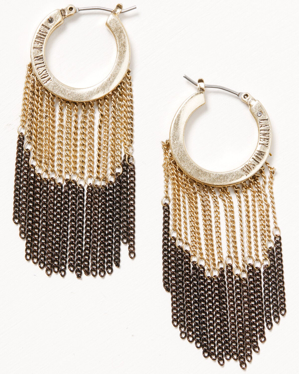 Lainey Wilson Women's Hoop with Chain Fringe Earrings, Gold, hi-res