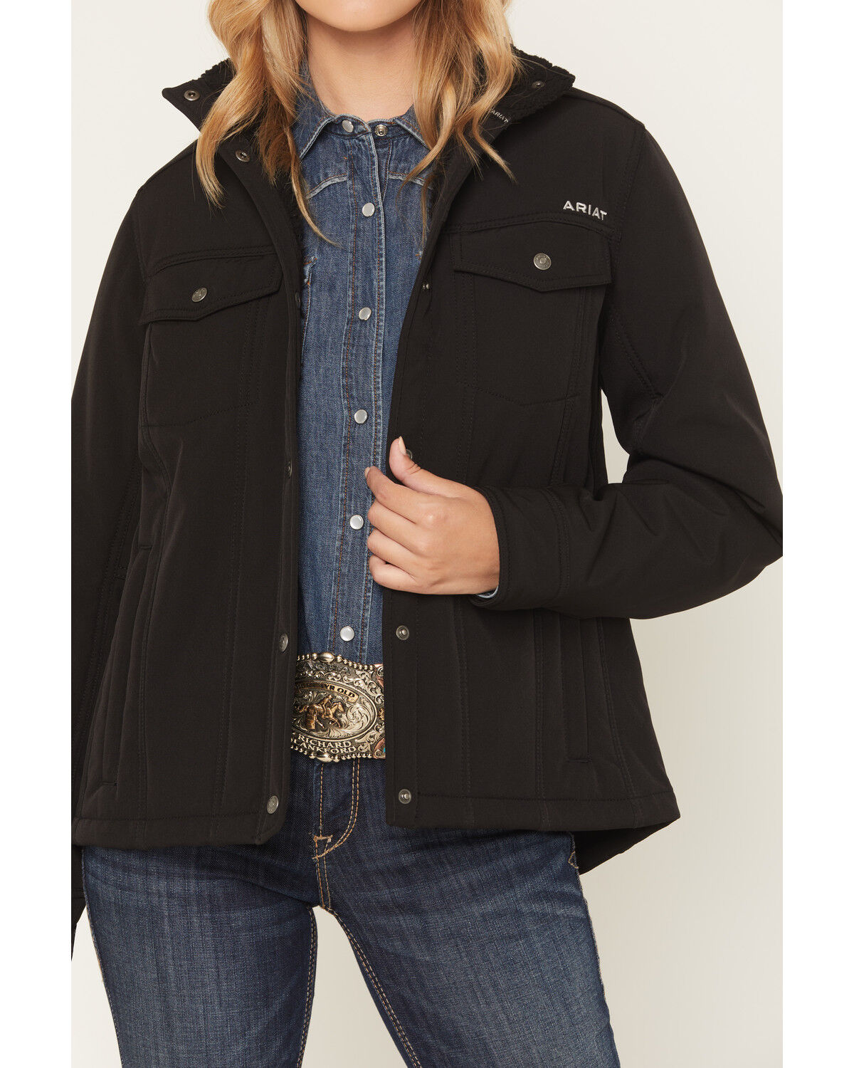 Image #3 - Ariat Women's Berber Back Barn Softshell Jacket, Black, hi-res