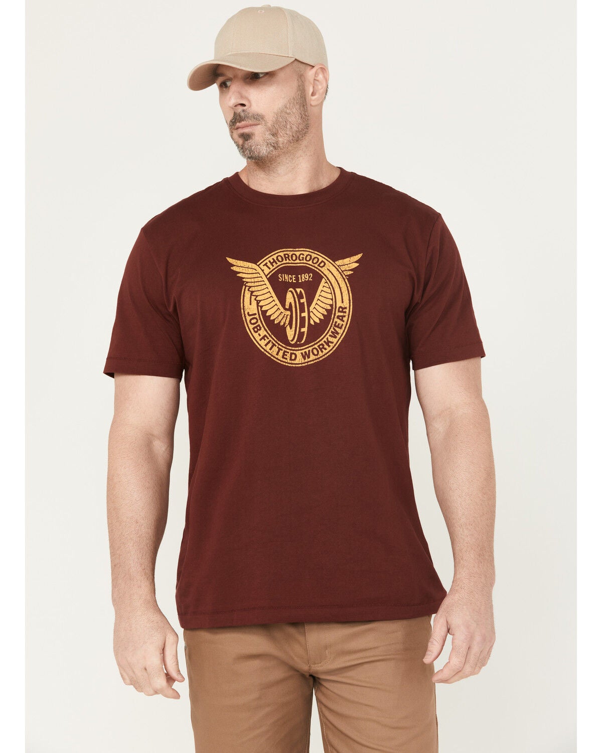 Thorogood Men's Wing & Wheel Short Sleeve Graphic Work T-Shirt, Dark Red, hi-res