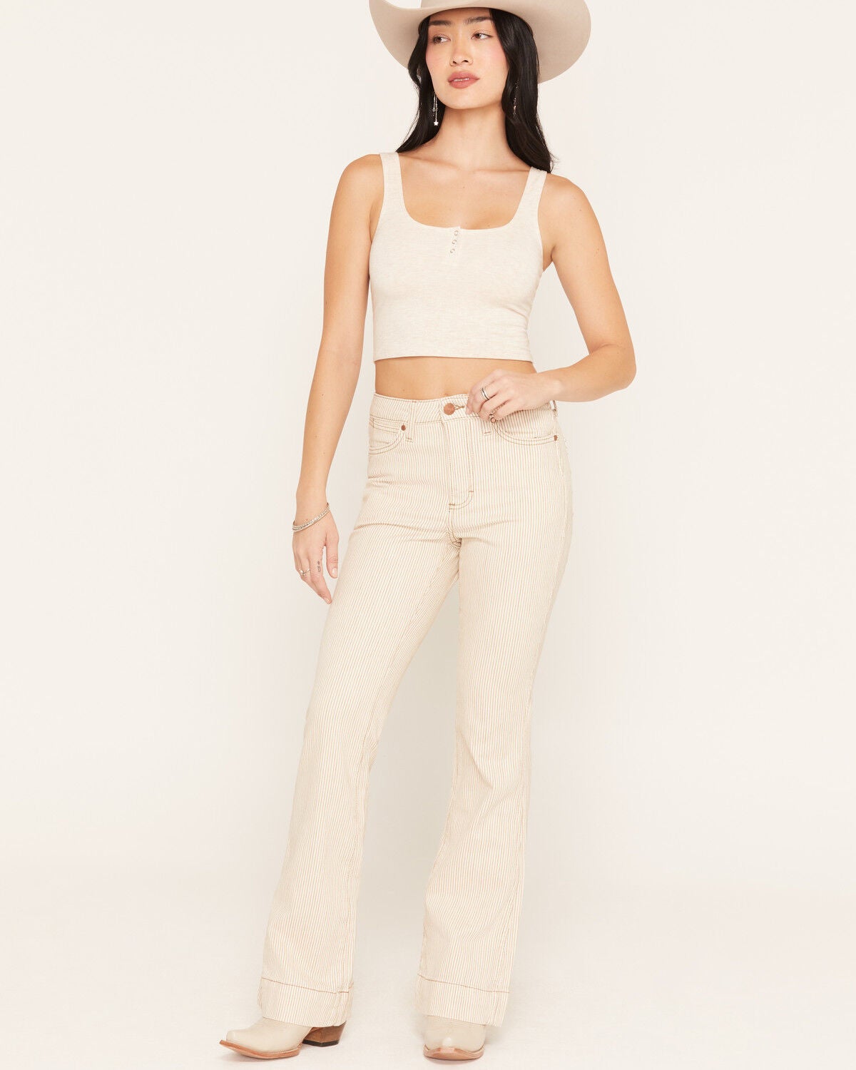 Wrangler Women's Ryann High Rise Bailey Trouser Denim Jeans, Cream, hi-res