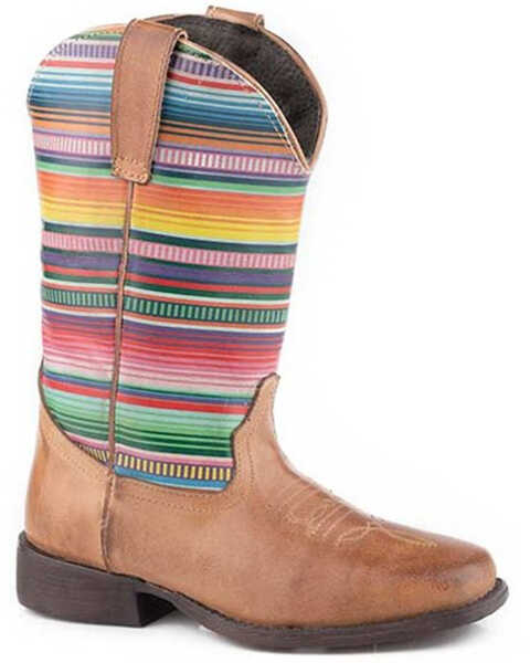 Roper Little Girls' Cora Serape Western Boots - Square Toe, Tan, hi-res