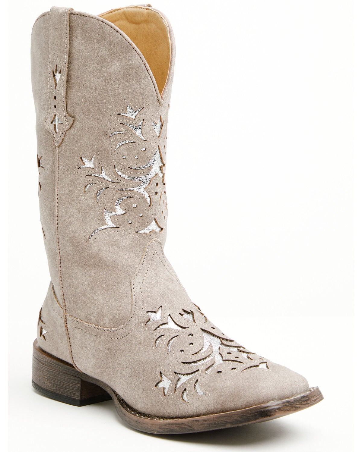 Roper Women's Kennedy Performance Western Boots - Broad Square Toe, Grey, hi-res