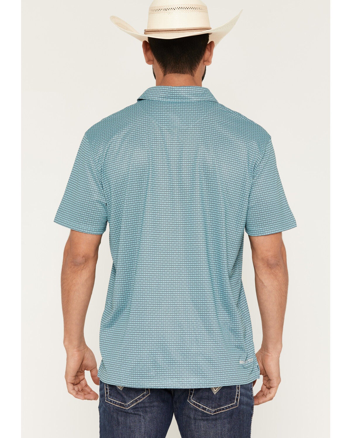 Image #4 - Ariat Men's All Over Print Classic Fit Short Sleeve Button-Down Polo Shirt, Teal, hi-res