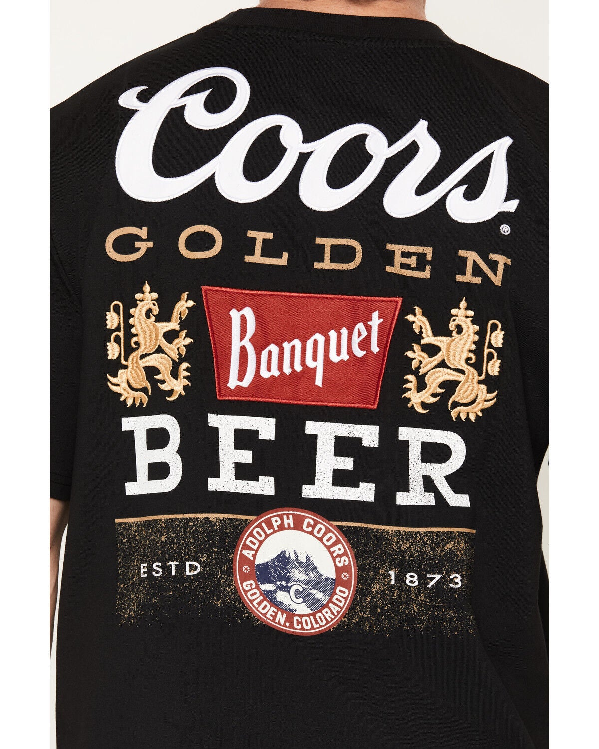 Image #4 - Coors Men's Banquet Golden Lockup Embroidered Short Sleeve Graphic T-Shirt, Black, hi-res