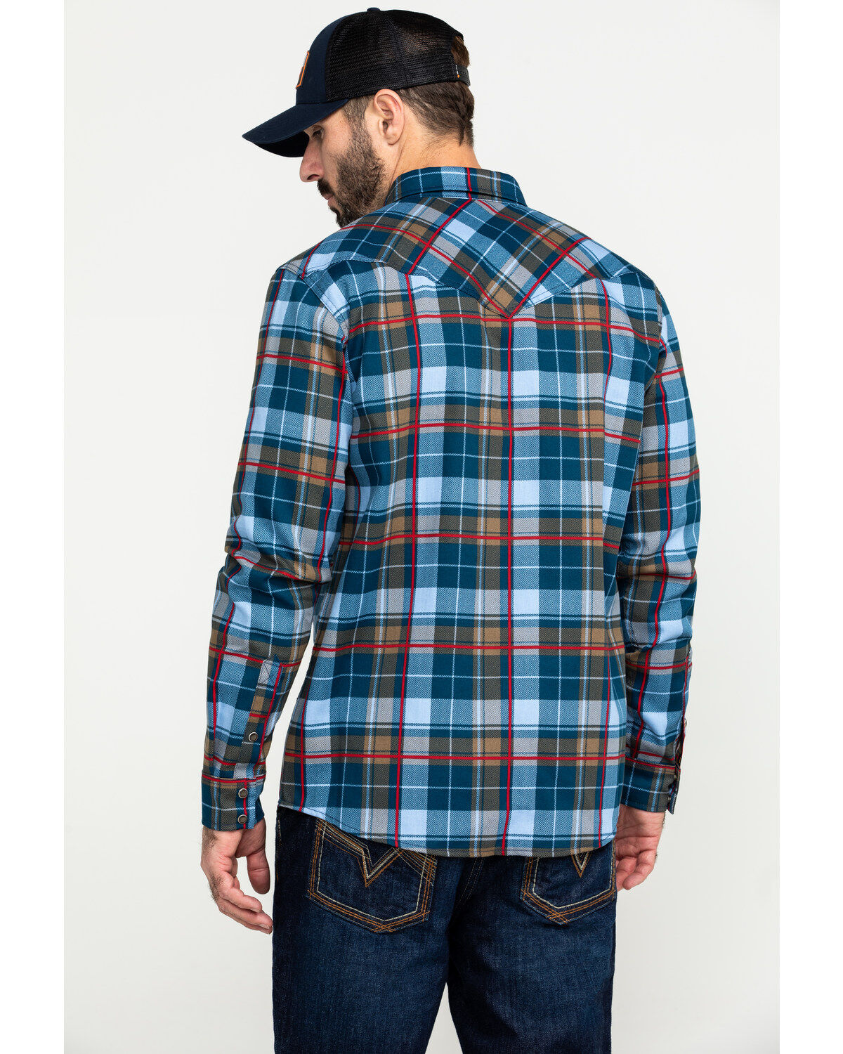 Image #2 - Cody James Men's FR Woven Plaid Print Long Sleeve Button Down Work Shirt, Light Blue, hi-res