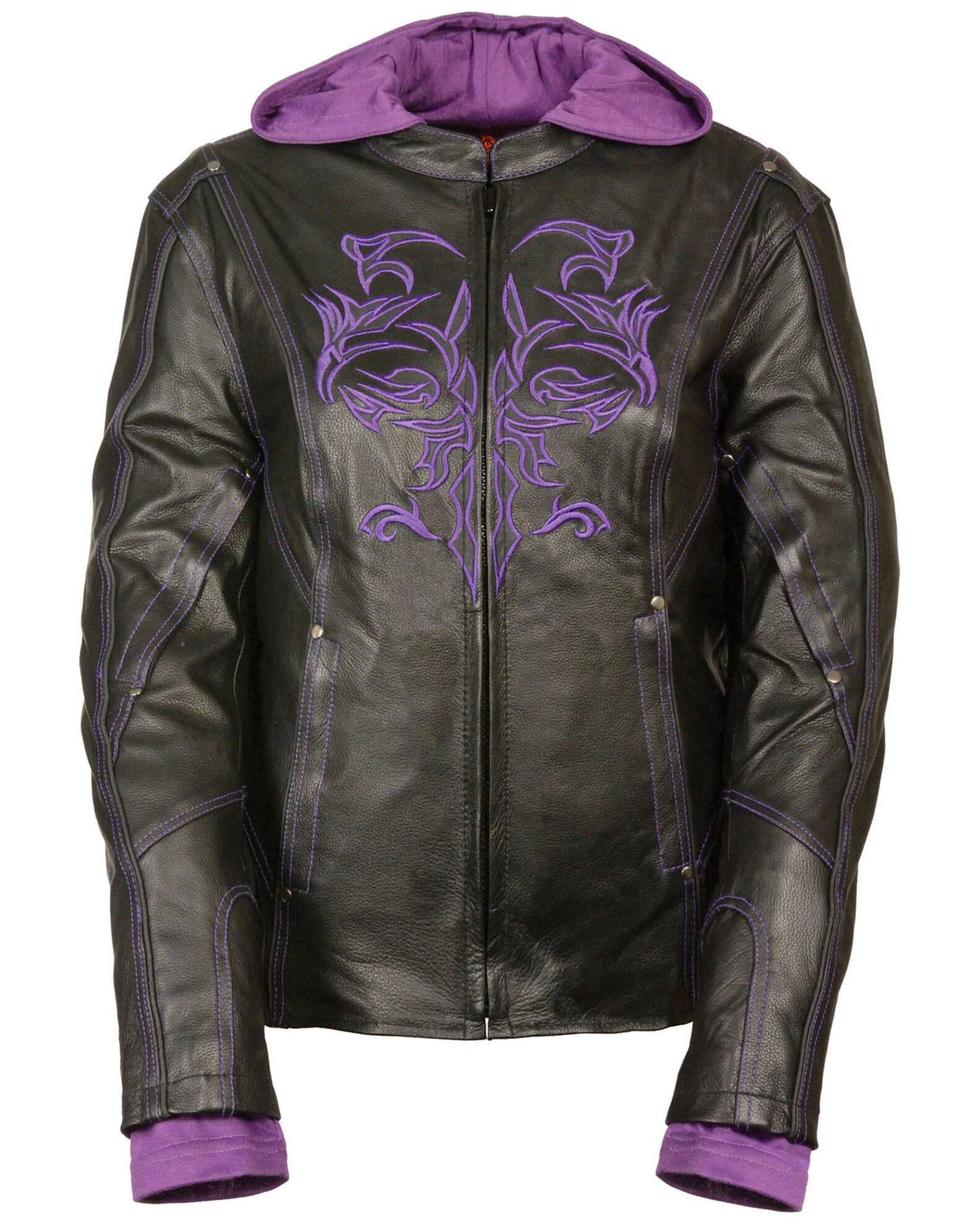 Image #1 - Milwaukee Leather Women's 3/4 Leather Jacket With Reflective Tribal Detail, Black/purple, hi-res