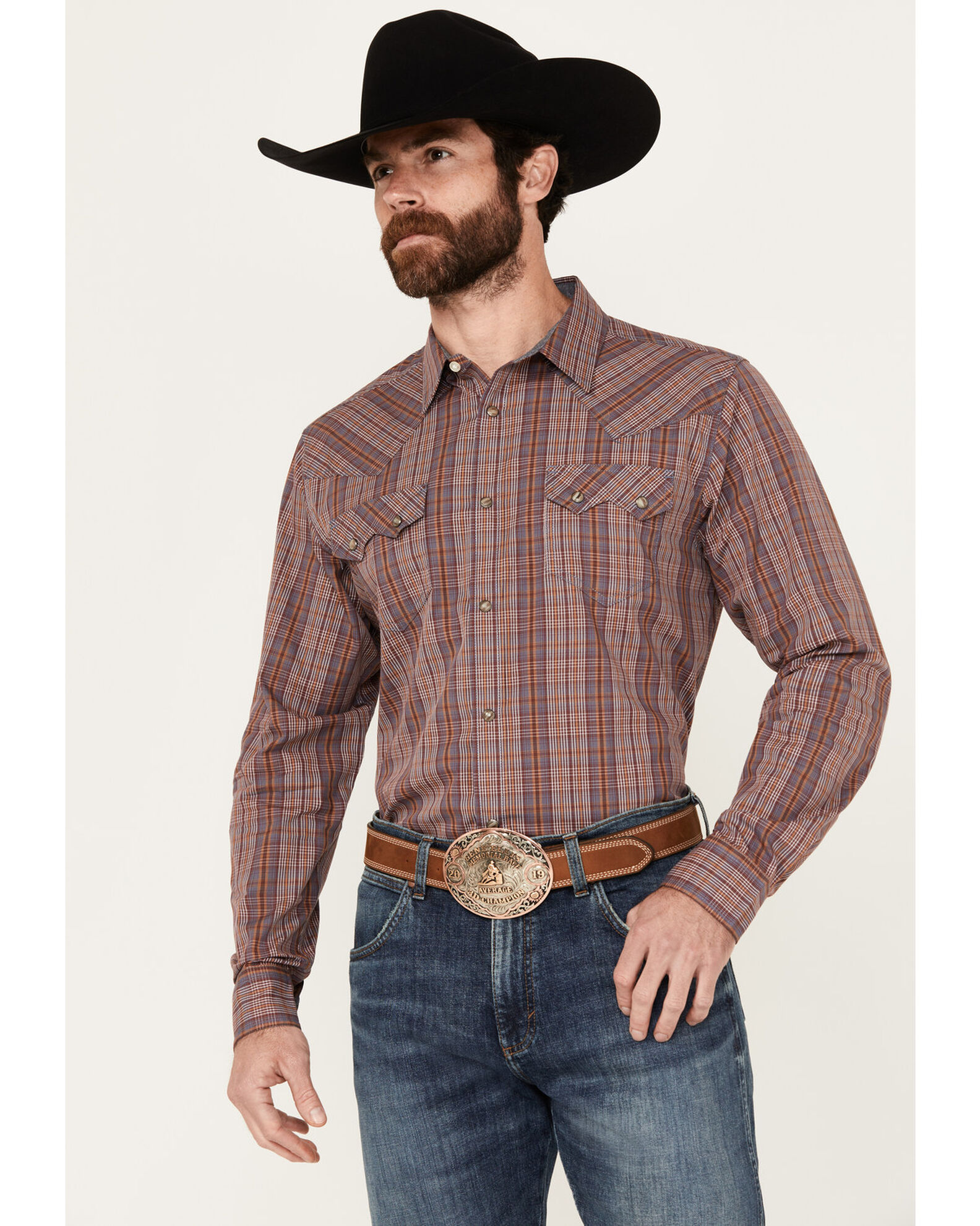 Cody James Men's Mountain Plaid Print Long Sleeve Snap Western Shirt