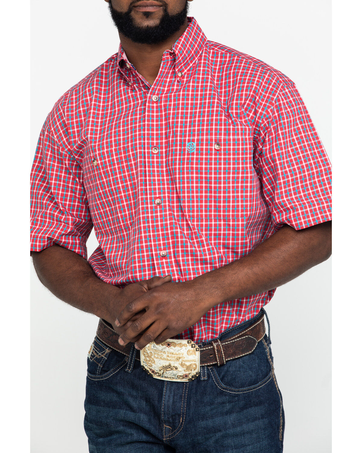 Image #4 - George Strait By Wrangler Men's Red Small Plaid Short Sleeve Western Shirt , , hi-res