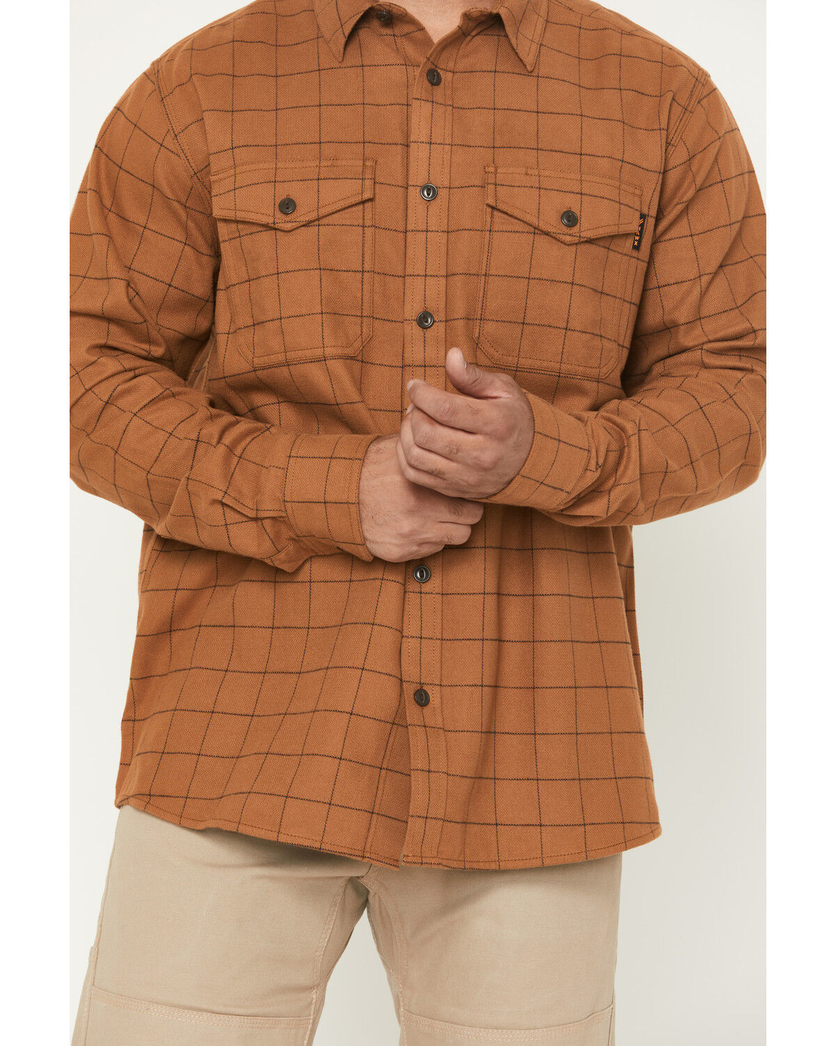 Image #3 - Hawx Men's Grid Plaid Print Long Sleeve Button-Down Flannel Shirt, Rust Copper, hi-res