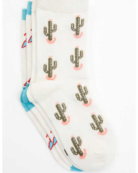 RANK 45® Girls' Floral & Cactus Crew Socks - 2-Pack, Multi, hi-res