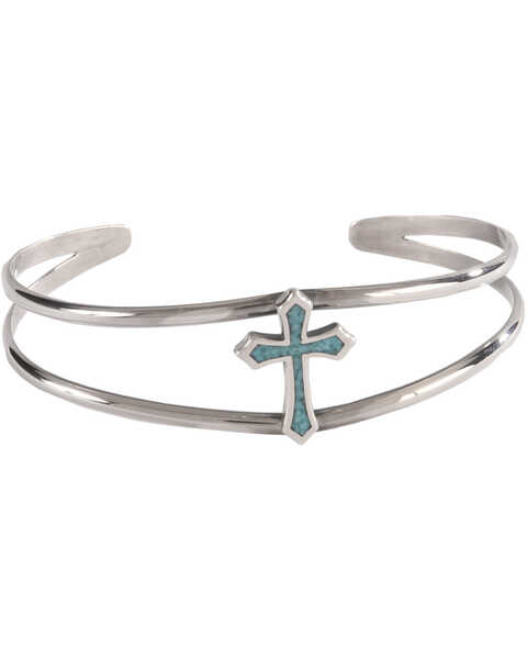 Silver Legends Women's Sterling Silver & Turquoise Cross Bracelet, Turquoise, hi-res