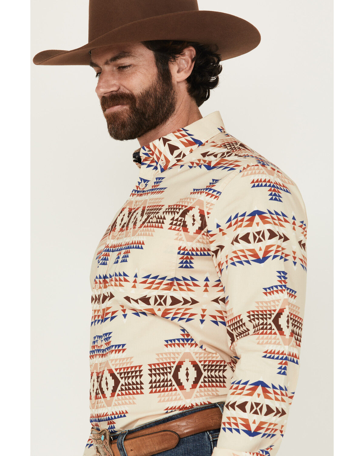 Image #2 - RANK 45® Men's Pablo Southwestern Print Long Sleeve Button-Down Western Shirt, Cream, hi-res
