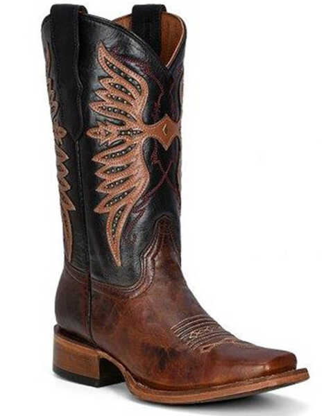 Corral Girls' Embroidered & Studded Burnished Leather Western Boots - Square Toe , Brown, hi-res