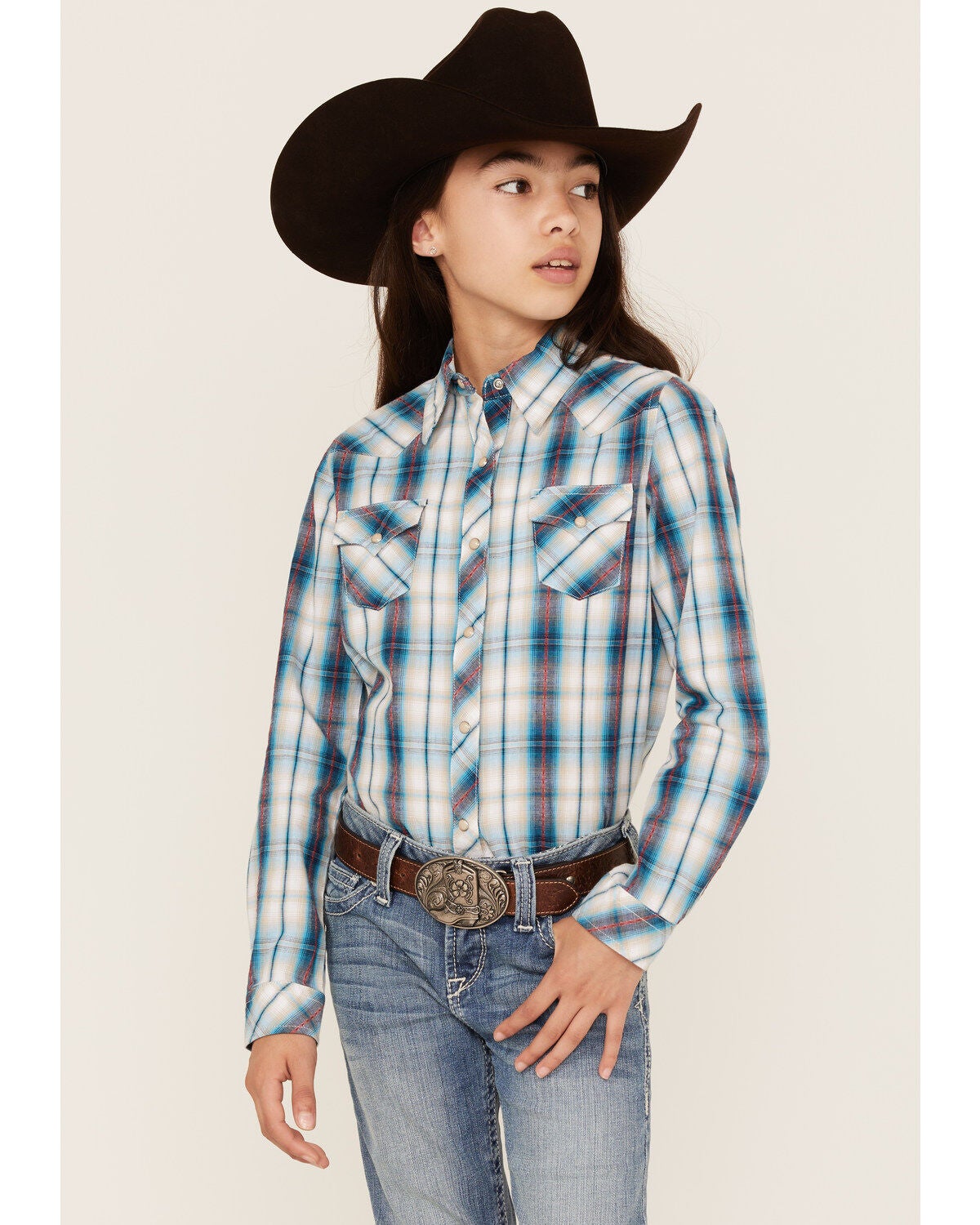Roper Five Star Girls (Blue) - Girl's Western Snap Shirts