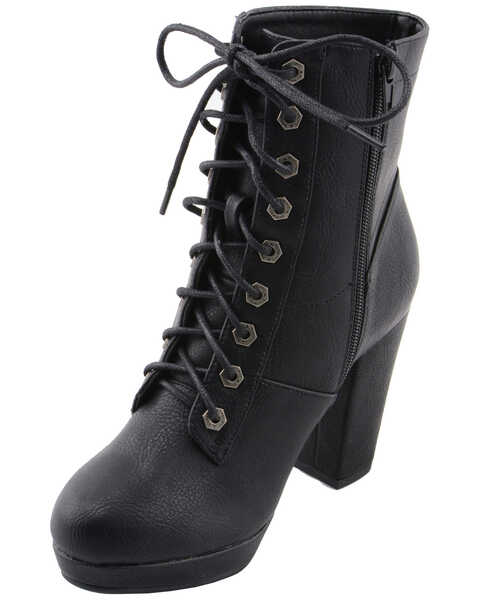 Image #2 - Milwaukee Leather Women's Lace Toe Toe Platform Boots - Round Toe, Black, hi-res