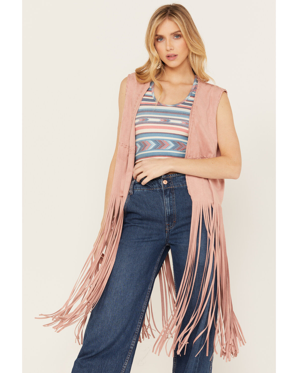 Image #2 - Fornia Women's Fringe Faux Suede Vest, Pink, hi-res