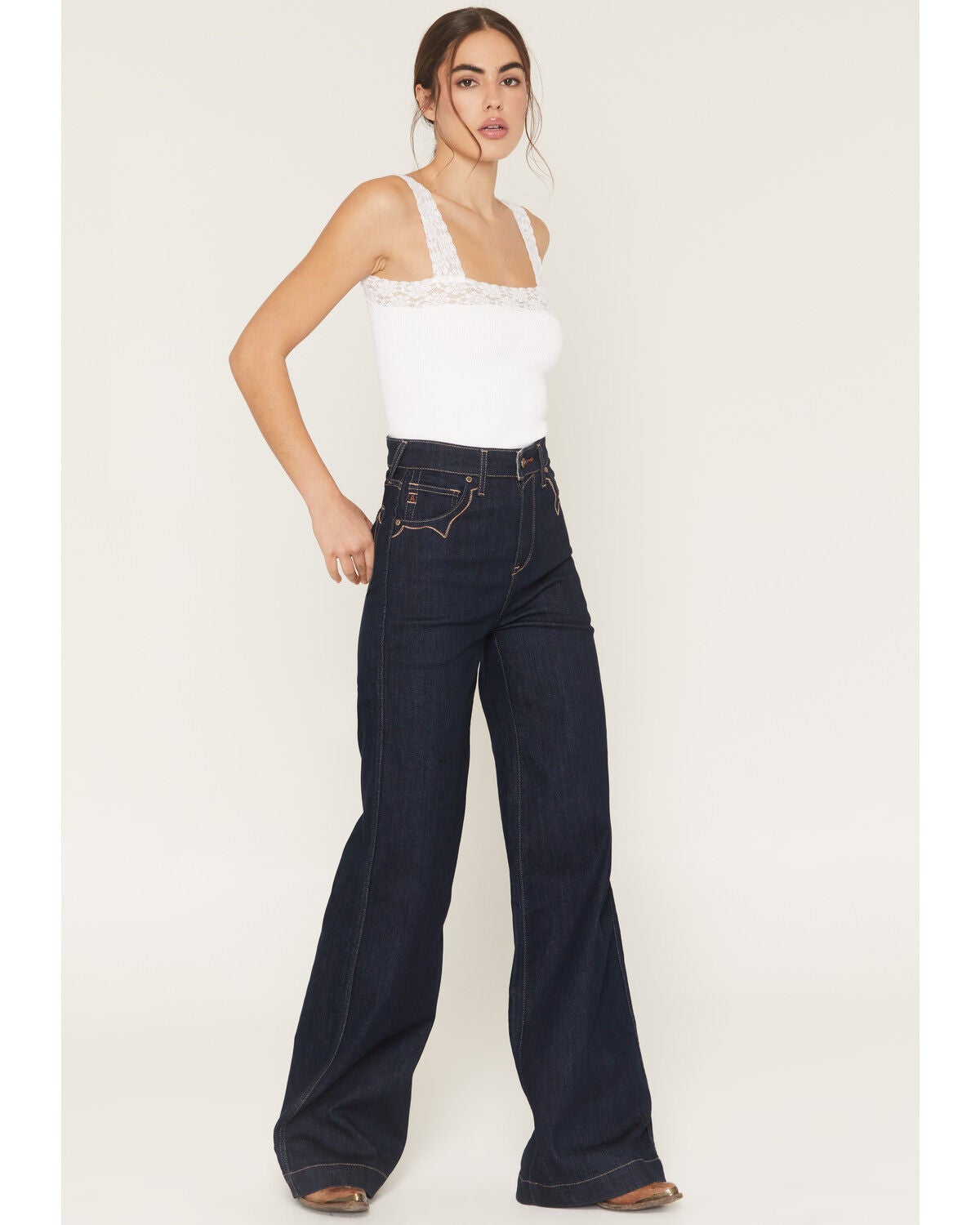 Ariat Women's Dark Wash Ultra High Rise Veronica Wide Leg Stretch Denim Jeans, Dark Wash, hi-res
