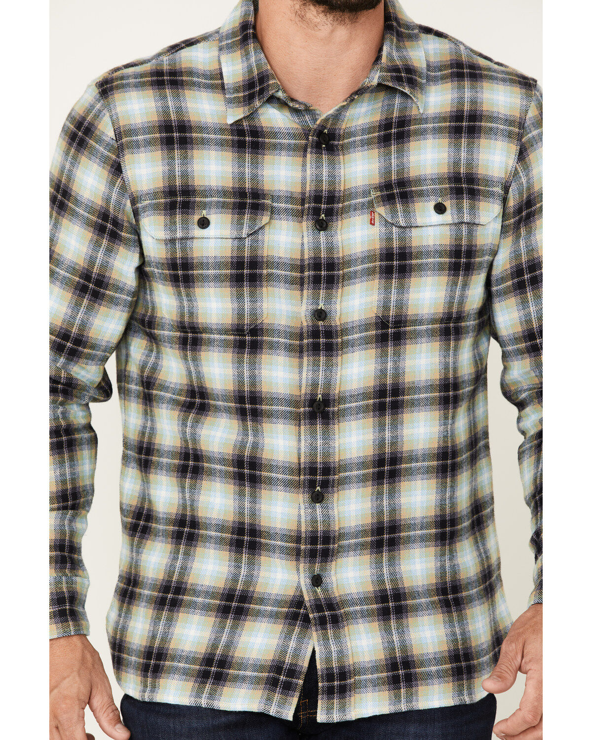 Image #3 - Levi's Men's Classic Worker Plaid Long Sleeve Button-Down Shirt, Olive, hi-res