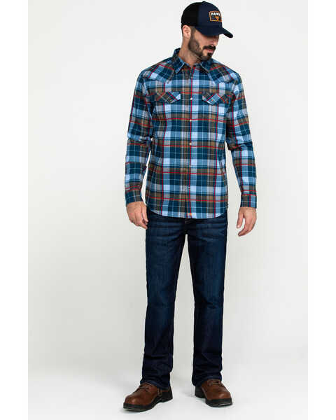Cody James Men's FR Woven Plaid Print Long Sleeve Button Down Work Shirt , Light Blue, hi-res