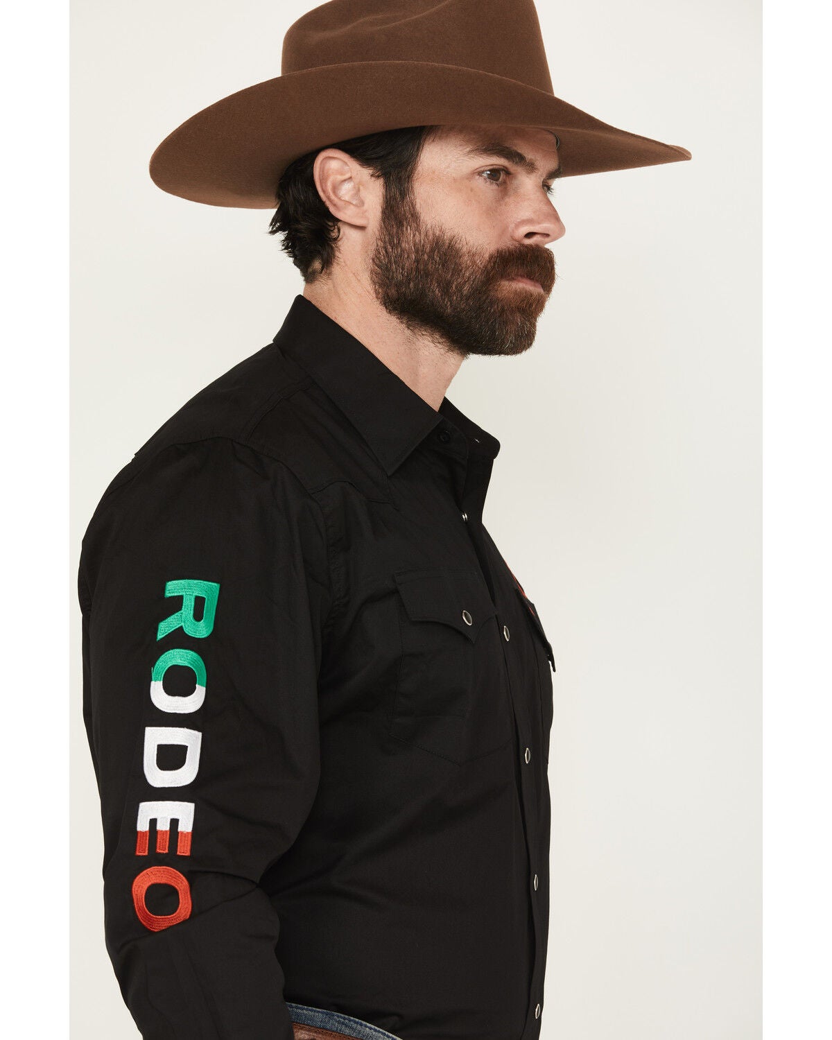 Rodeo Clothing Men's Boot Barn Exclusive Mexico Embroidered Long Sleeve Snap Western Shirt, Black, hi-res
