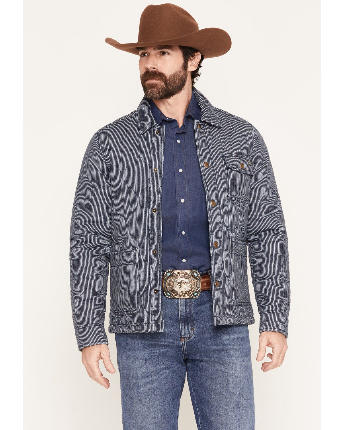 Kimes Ranch Men's Buster Quilted Striped Chore Jacket, Indigo, hi-res